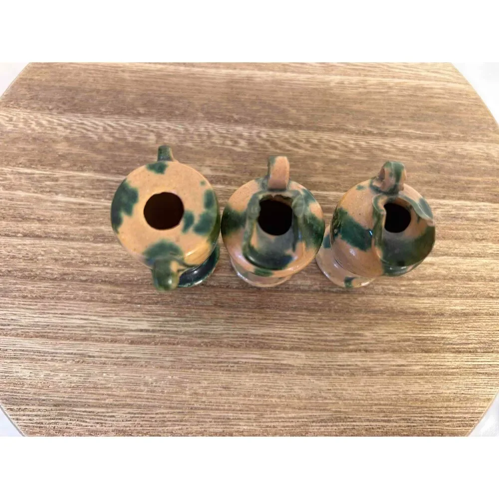 Majolica Pottery Miniature‎ Dollhouse Tea Set 9 Pieces Green Beige Rustic